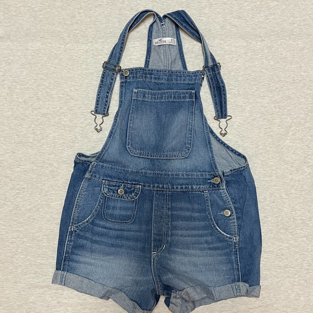 Hollister Denim Overalls Jumpsuit Shorts, S, Barely Worn
